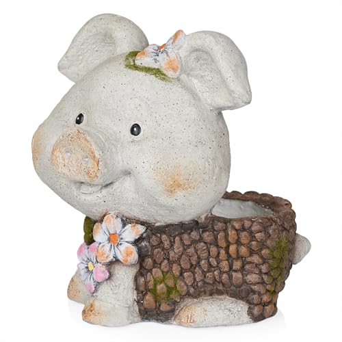 Alpine Corporation WQA1596 Smiling Pig Statue Planter w/Drainage Hole, Stylish…