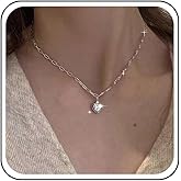 Aneneiceera Vintage Rhinestone Heart Pendant Necklace Silver Cz Heart Choker Necklaces Tiny Crystal Necklaces Minimalist Love Necklace Chain Jewelry for Women