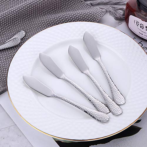 BUY&USE 12 PCS 5.3 Inch Butter Knives Cheese Spreaders Stainless Steel hammered surface Silverware Dinnerware Set for Butter Sandwiches Cheese Breakfast