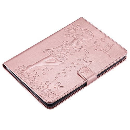 iPad Mini 2 Mini 3 Case, LittleMax(TM) Lightweight PU Leather Flip Stand Embossed Bird & Butterfly & Girl Case Smart Cover with Auto Wake/Sleep for Apple iPad Mini 3/2/1 -#3 Rosegold