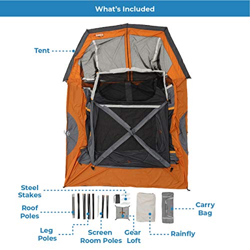 CORE 6 Person Straight Wall Cabin Portable Tent with Screen Room, Carry