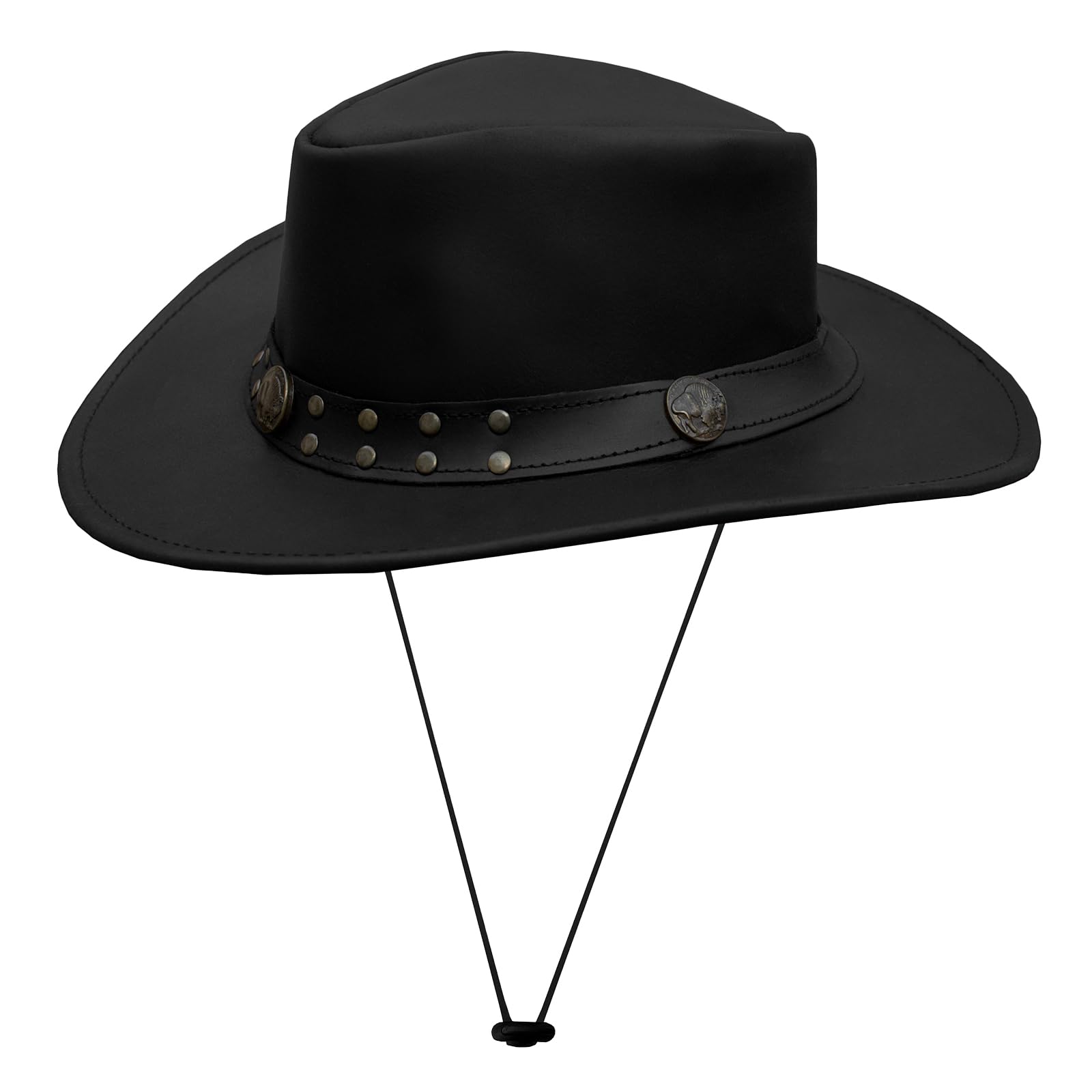 Photo 1 of Brown Leather Cowboy Western Hat for Men and Woman Felt Studded Steampunk Hat Deadman Top Hat for Halloween (US, Alpha, X-Large, Black)