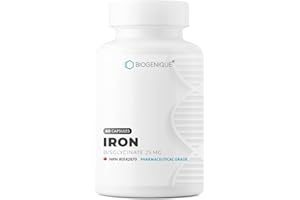 Biogenique Iron Bisglycinate 25 mg - 60 Capsules | Energy, Red Blood Cell & Immune Support | High Potency Gentle Iron Made in