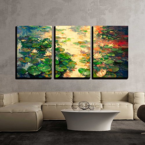 the Oil Painting of Lotus Pool - Modern Home Decor Stretched