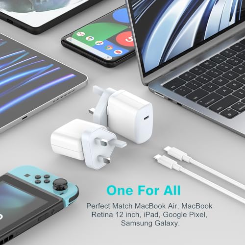 30W USB C Charger Compatible witch MacBook air 13 12 inch, iPad Pro 13, 12.9, 11 inch 2024 2023 2022 2021 2020 2019 M4 M2 M1, iPad Air 5 4, Mini 6, iPad 10, iPhone 15, Pixel 8 7, 2M/6.6FT USB-C Cable