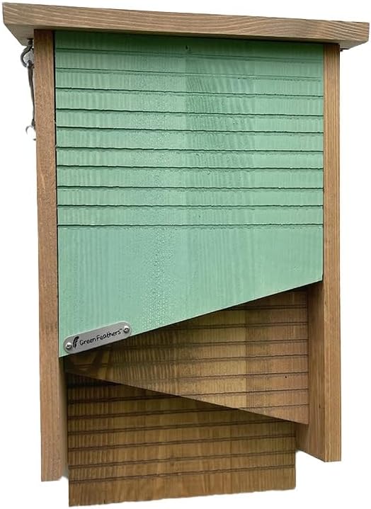Green Feathers Wooden Bat Box Pine Double Chamber Hanging Outdoor Wall Tree