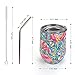 Wine Tumblers,2 Pack 12oz Stainless Steel Stemless Insulated Wine Glass with Lid Straw,Double Wall Vacuum Beverage Mug Cup for Red Wine,Coffee,Drinks,Champagne,Cocktail,Gift (Flamingo)