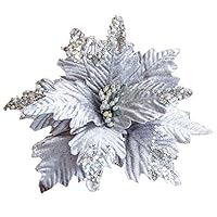 XINdream Pack of 6 Glitter Poinsettia Christmas Tree Ornaments, Xmas Artificial Flannelette Flowers Home Decorations, 6 Colors