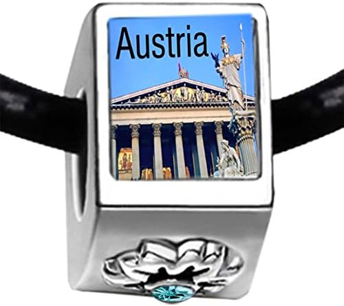 Travel Parliament Building Of Austria Photo Blue Aquamarine Crystal March Birthstone Flower Bead Charm