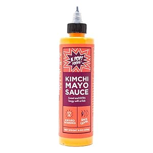 Kimchi Mayo Sauce by KPOP Foods. Bold and Zesty Spicy Mayo in Convenient Squeeze Bottle. Low Heat.