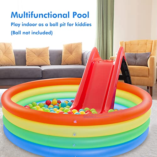 Inflatable Kiddie Pool Blow Up Paddling Pool 59" X 16" Portable 4 Ring Baby Children Water