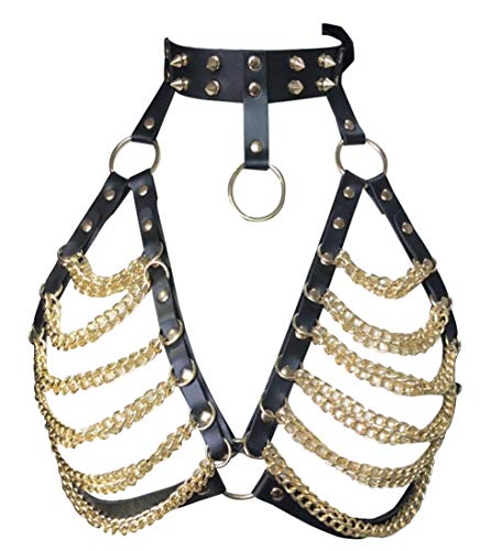 Women’s Body Harness Straps Waist Belts Leather Adjustable Punk Club Costumes(LB22Golden)