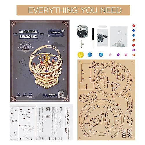 Robotime Puzzle 3D Wooden Model Music Box Mechanical Astronomy Laser Cut Puzzle Constructions, Gift for Young and Adults