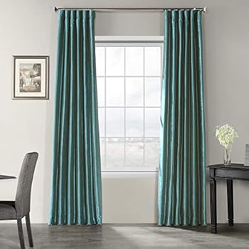 Half Price Drapes PDCH-KBS14-96 Vintage Textured Faux Dupioni Silk Curtain, 50 x 96, Peacock