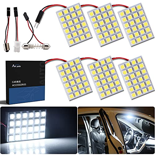 AUTOYUZU LEDルームランプ ドームライト 車用 室内灯 爆光5050連 24SMD ルームライト アダプター3種類 ウェッジタイプ/金口タイプ/ルーム球タイプ 6枚セット DC12V ホワイト