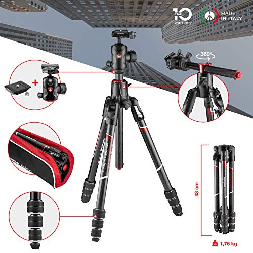 Manfrotto MKBFRC4GTXP-BH Befree GT XPRO Trépied Carbone – Rotule Ball Centrée 496 – M-Lock – Colonne 90 ° – Plateau…