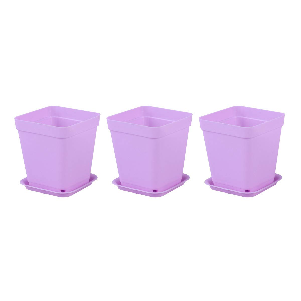 3 Sets Plastic Flower Pots Square Planter with Pot Tray Mini Garden Flower Plant Pot for Indoor Outdoor Patio (Purple)