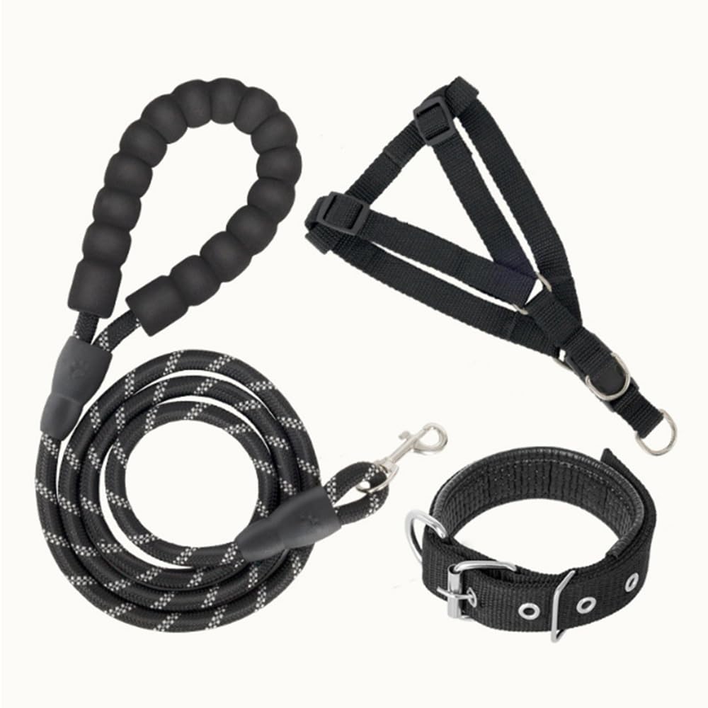 Dog Lead with Soft Padded and Anti Slip Comfortable Rope Handle Slip Rope Dog Lead for Medium Dogs 2m Reflective Slip Leads with Soft Padded Handle for Training Walking(Black Three Piece Set) L arge