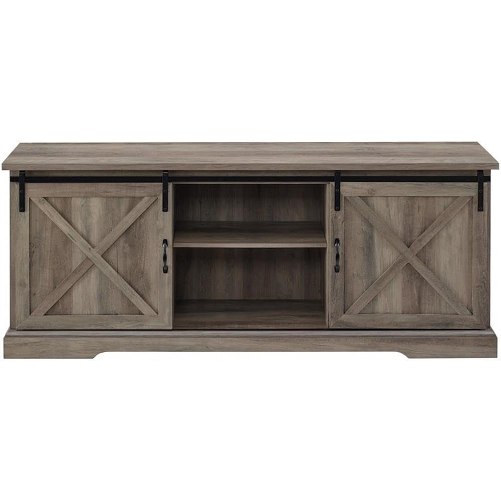Walker Edison Corbin Modern Farmhouse Sliding X Barn Door TV Stand for TVs up to 80 Inches, 70 Inch, Grey Wash Image Walker Edison Corbin Modern Farmhouse Sliding X Barn Door TV Stand for TVs up to 80 Inches, 70 Inch, Grey Wash Image