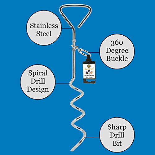 image for SunGrow Stainless Steel Tie Out Leash Stake 360 Degree Rotating Ring- 