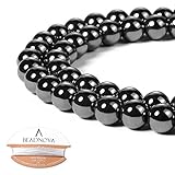 BEADNOVA 8mm Natural Hematite Gemstone Round Loose Beads for Jewelry Making (45-48pcs)