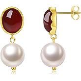 DAILY VIBES 14K Gold Freshwater Pearl Drop Earrings Dangle Dainty Long White Cultured Baroque Pearl Earrings for Women Statement Stud Ball Chain Tassel Jewelry for Bridal Wedding