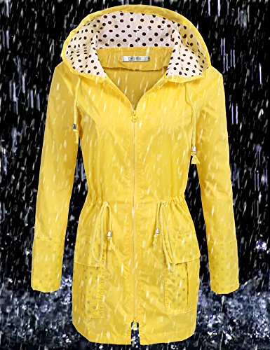 Unibelle Waterproof Lightweight Rain Jacket Active Outdoor Hooded Raincoat for Women, Yellow, Large - Thumbnail 6