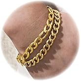 2Pcs Stainless Steel Gold Silver Cuban Link Rope Figaro Bracelet Durable Herringbone Paperclip Chain Bracelet Set for Dad Men