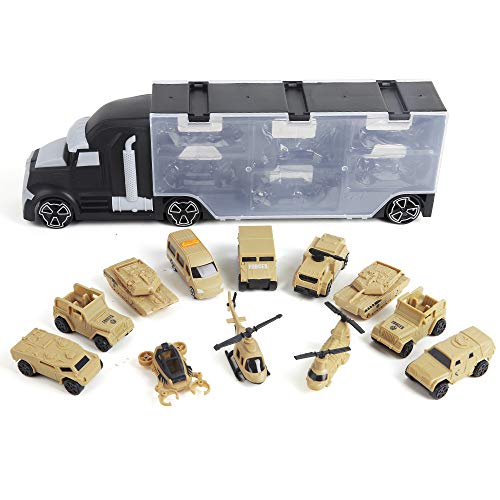12 in 1 Army Transport Car Carrier Truck Toys, Military Vehicle Toys