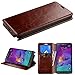 GW Compatible for Samsung Galaxy Note 4 Wallet Case, Slim Flip Folio [Kickstand] Pu Leather Wallet Case with ID&Credit Card Slot for Galaxy Note 4, Brown Leather