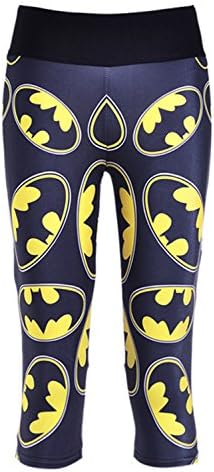 Lady Queen Women's Batman Logo Knee Length Tight Sports Capri Pants M Black
