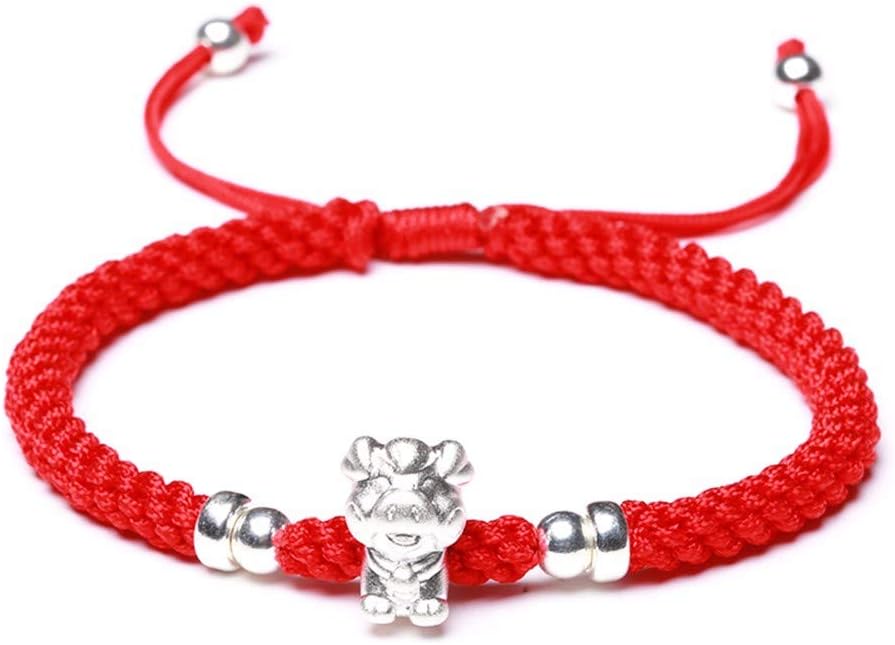 999 Sterling Silver 12 Zodiac Red Rope Female Bracelet Men's Beads Lovers Bracelet Hand-Woven