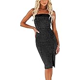 utcoco Denim Dress for Women Strapless Sleeveless Side Slit Sexy Skinny Bodycon Midi Jean Tube Dresses for Women