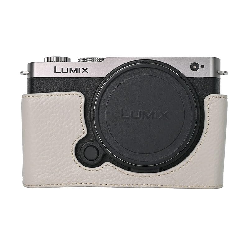MUZIRI KINOKOO Protective Case for Panasonic Lumix S9 Camera, Genuine Leather Case for Panasonic Lumix S9 Camera, Premium Version Half Case with Opening Bottom and Hand Grip Design - White