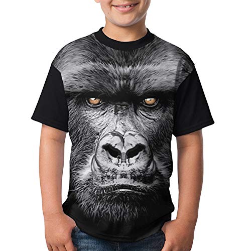 Kids Gorilla Face Ape Short Sleeve T-Shirts for Boys Girls Black