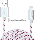 UberPower by NRGized Lightning to USB Cable [Apple MFi Certified] 3ft / 0.9m with Metal Connector Head and Braided Cable for iPhone 6 6Plus 5s 5c 5, iPad Air, Air mini, iPad, and iPod (White/Red)
