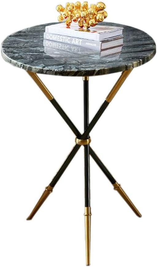 CWJ Home Office Desk Workstation End Side Tables Nightstand Marble round Tables Top Metal Stainless Steel Tripod It Can Move Golden Corner Frame Sofa Side Tables Bedroom Creative Tables,Black,17.91*1