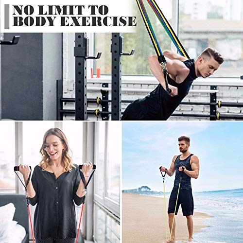 Resistance-Bands-12-In-1-Widerstandsband-Set-5-Fitnessbaender-Set-100lbs-Expander-Tubes-Baender-Widerstandsbaender-mit-Griffe-Knoechelriemen-Tueranker-und-Tragetasche-fuer-Home-GymYogaPilates