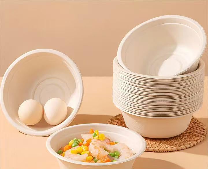 Photo 1 of 100 Pack 7 oz Compostable Paper bagasse Bowls Small Disposable Soup Bowls Natural Sugarcane Biodegradable Bowls for Ice Cream, Desserts, Salads, Pet Food