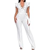 PaladMom Womens Elegant Plus Size Jumpsuits Sexy Back zipper Short Sleeve Mid Waist Wide Leg Straight Rompers