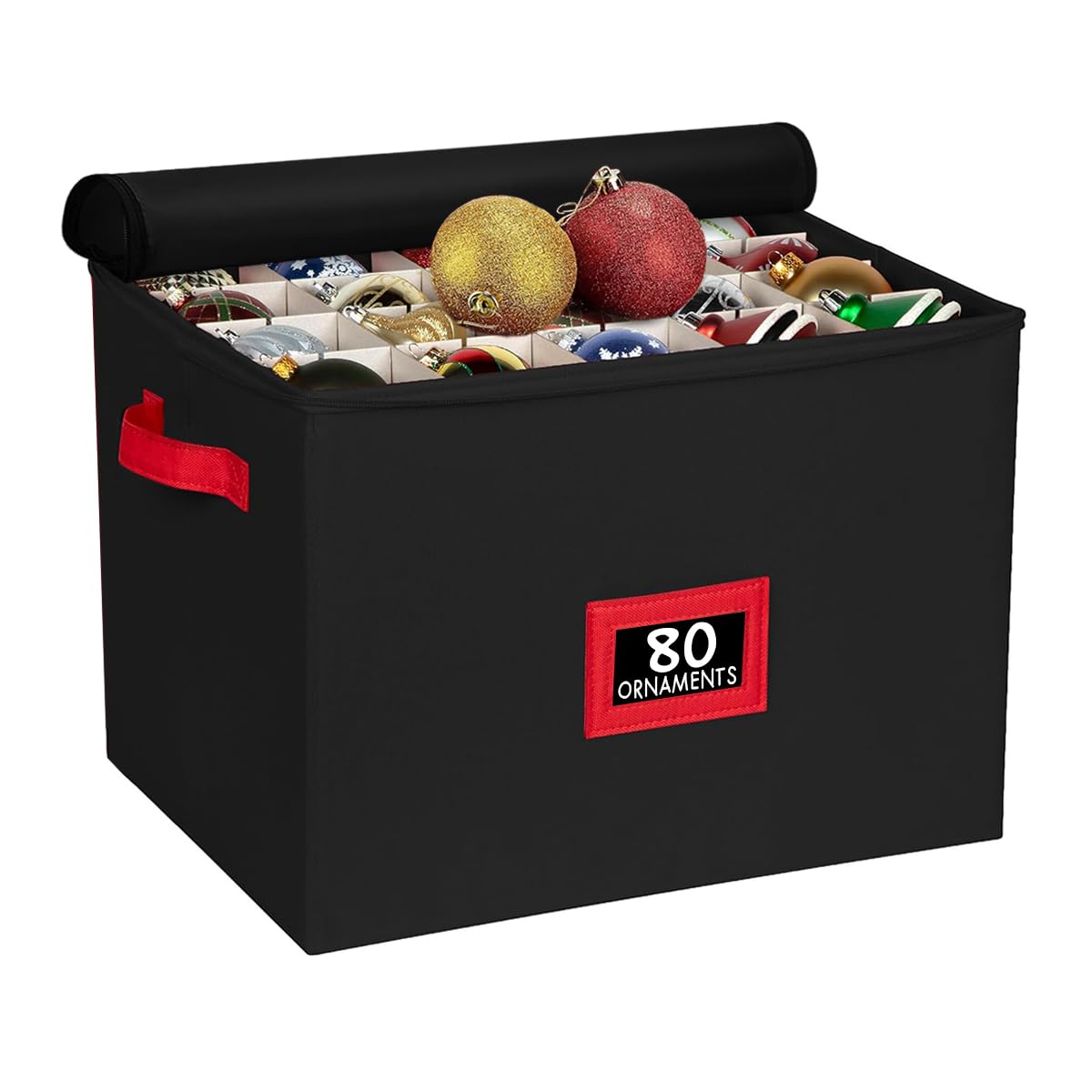 Photo 1 of Christmas Ornament Storage Box - Large Christmas Decor Storage Containers that Store up to 80 Ornaments of 3 Inches - Heavy Duty Durable 600D To Protect And Store Holiday Ornaments Décor - Gray