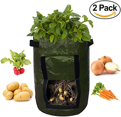 ATEKKi Potato Grow Bags 2-Pack 10 Gallon Planter, Access Flap, Handles, Gardening Planter, Smart Aeration Fabric - Vegetables, Carrot, Tomato, Onion - Growing Planting Bags - Heavy Duty Container Pot