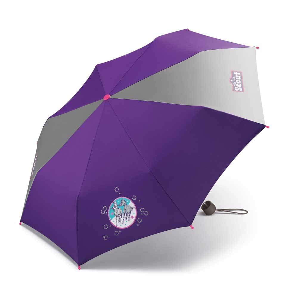 Scout Children's Umbrella Pocket Umbrella School Bag Umbrella with Reflective Strips Extra Light, purple, S, playful