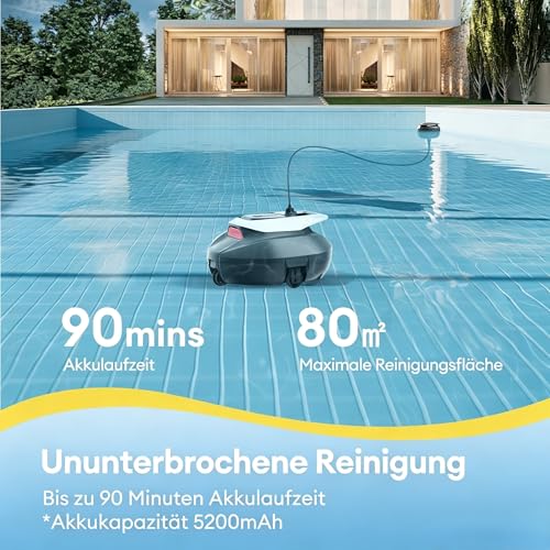 Pooleco 10 Pool Robots (2026 Upgrade), Pool Robot Battery with Dual Motor System, 90 Minutes Running Time for Pools up to 80 m², Automatic Parking, Suitable for Various Pool Types