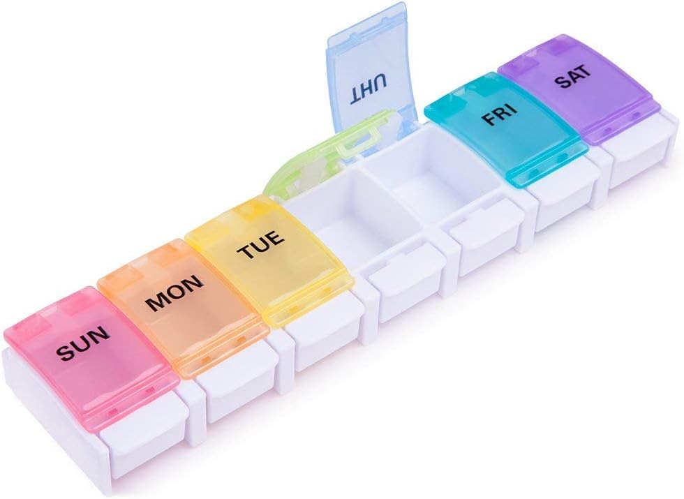 SUKUOS Pill Box 7 Day AM PM Travel Pill Case Weekly Organiser Medication Dispenser Reminder with Large Compartments BPA Free (4)