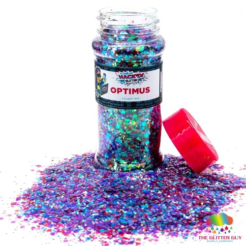 The Glitter Guy: Optimus (Premium Multicolored Semi-Translucent Glitter) 3.2oz CHUNKY MIX Various Sized Hexagonal cut for Crafts Tumblers Decorations DIY Projects