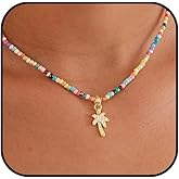 Vurotry Palm Tree Necklaces for Women Palm Tree Beaded Necklace Beachy Waterproof Colorful Beaded Pendant Necklace Jewelry