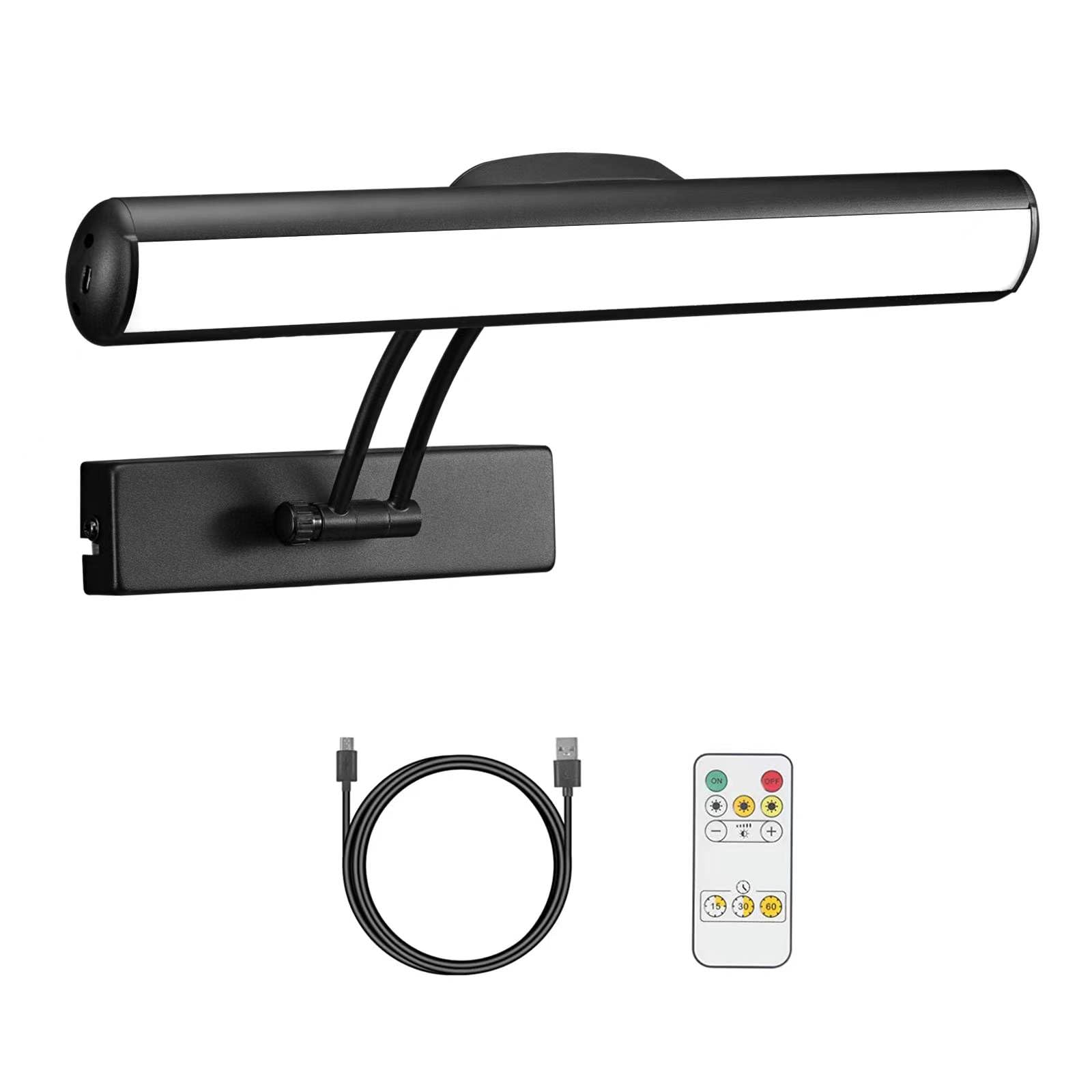 VIGMOJ Bilderleuchte LED Batteriebetriebene, Wiederaufladbare LED Wandleuchte mit Fernbedienung,Drehbare Leuchtenköpfe mit 3 Beleuchtungsarten,Dimmbare Bilderleuchte mit Timer Zum Malen Foto Portrait