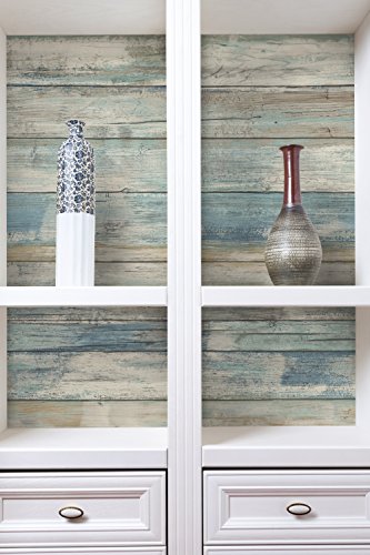 2 RoomMates+Blue+Distressed+Stick+Wallpaper