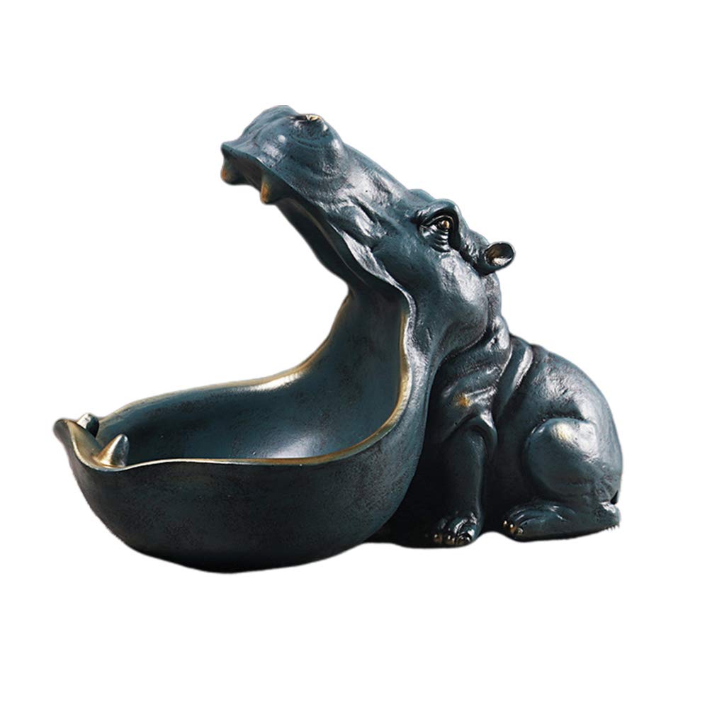Hippopotamus Shape Resin Desktop Decor - Multi-Functional Storage Container for Home, Living Room, Office - Navy Blue, 11.2 X 8.7 X 6.3 Inches